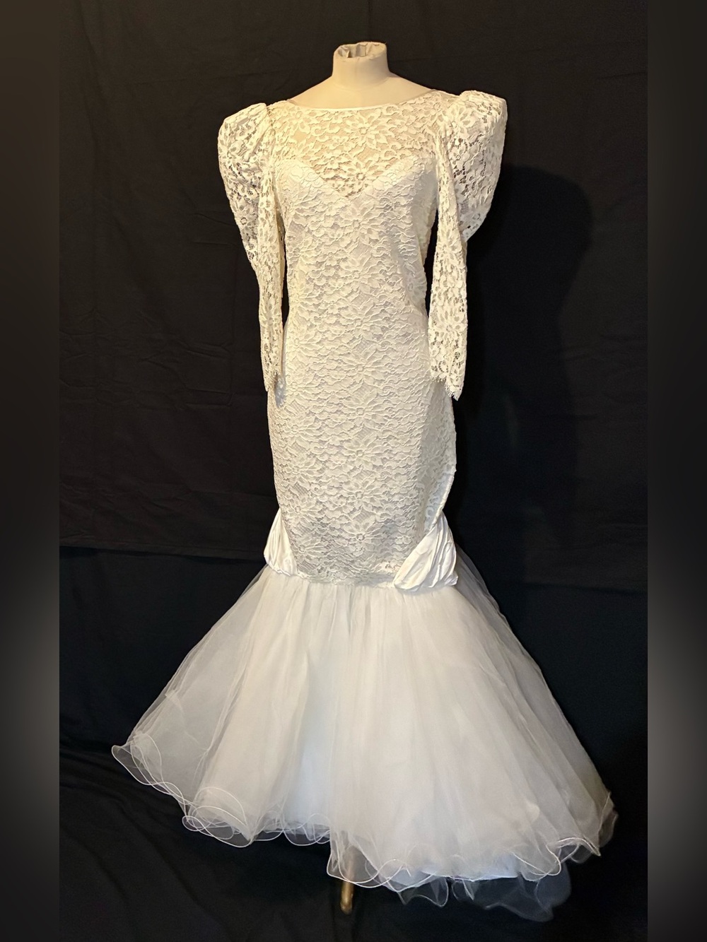 Vintage Cymbeline Lace Mermaid Gown with Dramatic Tulle Trumpet Skirt